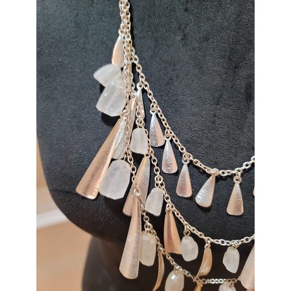 Women's Layered Silver Chain Necklace With Frosted Crystal Drops Lobster Clasp - Picture 5 of 6
